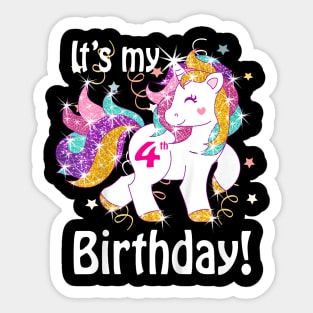 Kids Its My Birthday Girl Unicorn 4Th Sticker